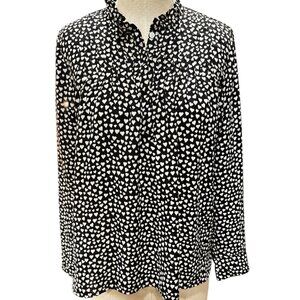 J.Crew Mercantile Black & White Hearts Print Blouse – Size 6